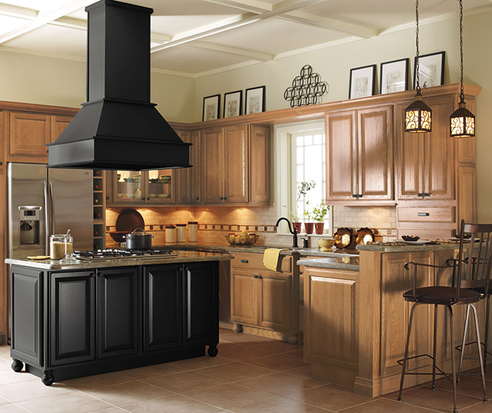 Light Oak Cabinets With Black Kitchen Island Schrock