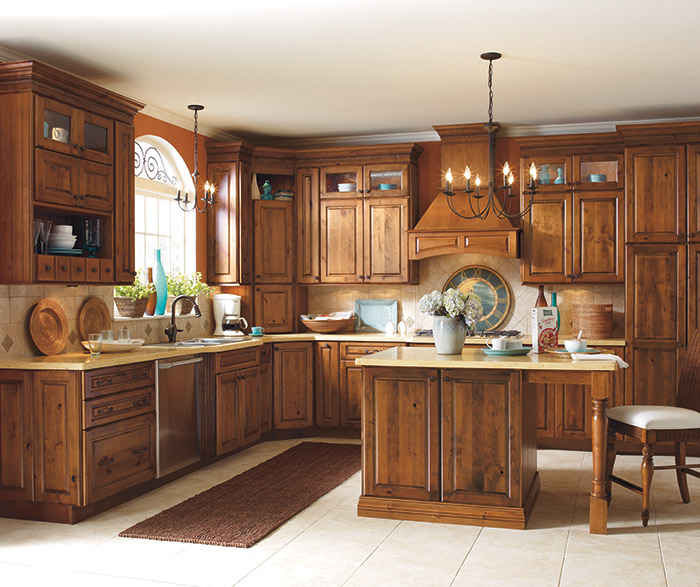 rustic alder kitchen cabinets - schrock cabinetry