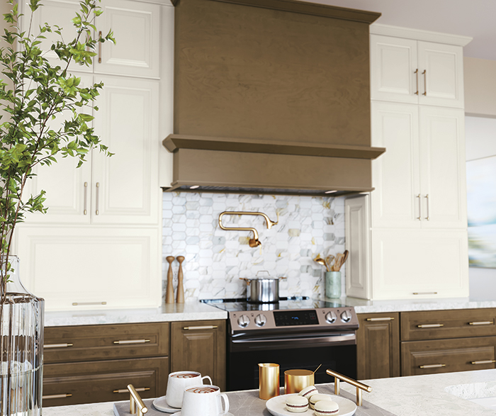 Classic Medium Stain and Off-White Kitchen Cabinets