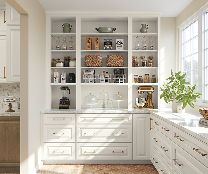 Classic Medium Stain and Off-White Kitchen Cabinets