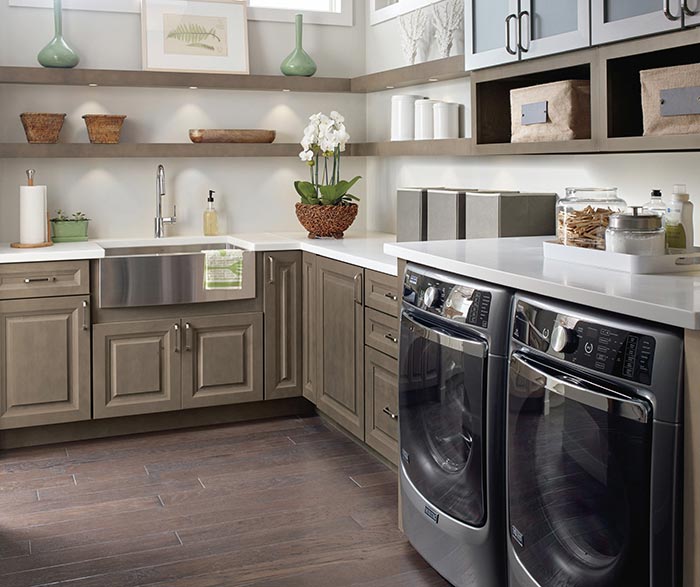 Campbell laundry room storage cabinets in Maple Seal