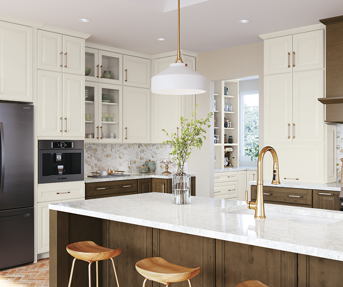 Classic Medium Stain and Off-White Kitchen Cabinets